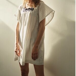 Madewell XS Embroidered Floral Striped Cotton Flare Sleeve ButterflyShift Dress